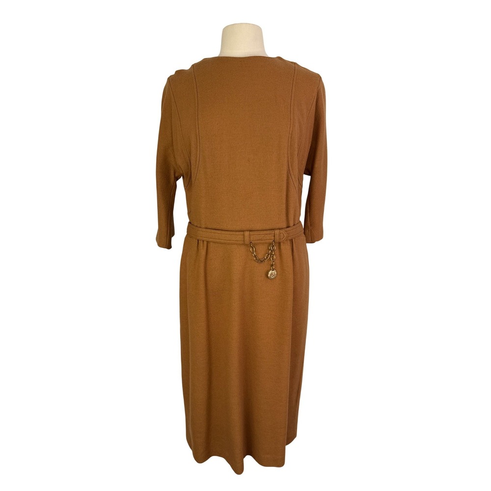 Vintage 60s Fred Rothschild California Camel Brown Belted Midi Dress 42‎ bust